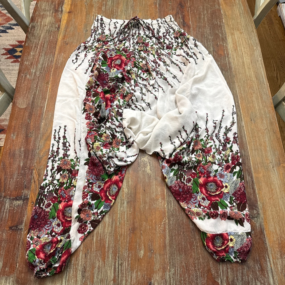 Boho Floral Harem Pants Smocked Waist - Anthropologie / Free People Style Small